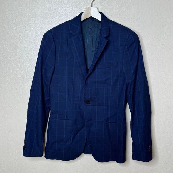 Scotch and Soda Blazer Mens Small Blue Windowpane Modern Tech Blazer